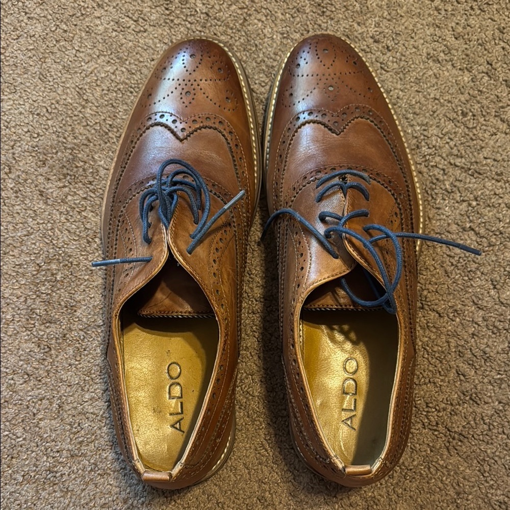👞 Men’s ALDO Cognac Brown Wingtip Oxford Shoes – Size 13 - Picture 5 of 7